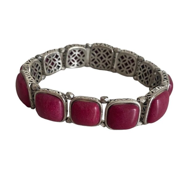 Fossil Pink Elastic bracelet Cabochons Silver Tone - Picture 4 of 7